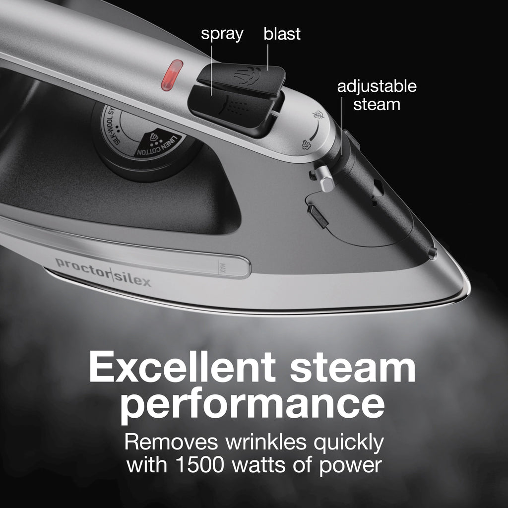 Black and Silver Steam Iron with Retractable Cord W43166