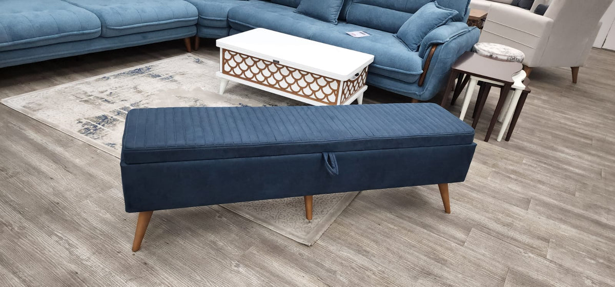 Navy Fabric Top Entryway Bench with Wood Legs B72317