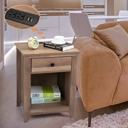 Farmhouse Nightstand with USB Charging Station, Wooden End Table, 1-Drawer Storage Cabinet Z548123