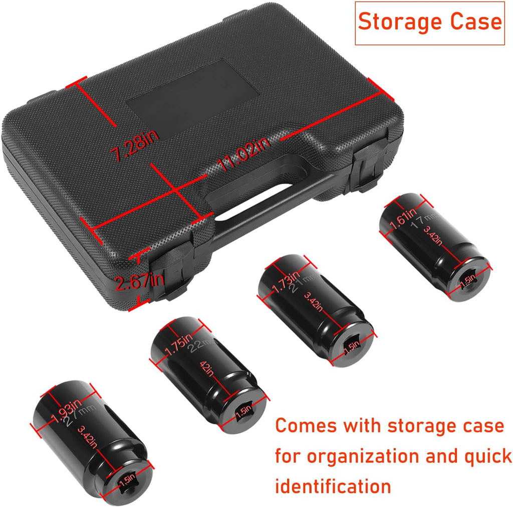 4pcs 1/2 Inch Drive Deep Impact Socket Set 17mm 21mm 22mm 27mm with Storage Case Z5772
