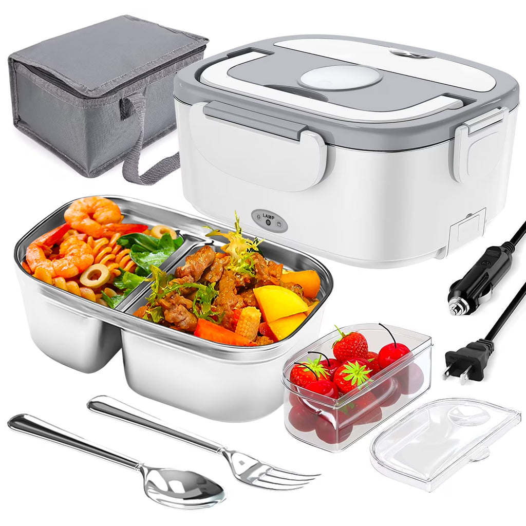 White 3-In-1 Portable Electric Lunch Box with 304 Stainless Steel Container K65255