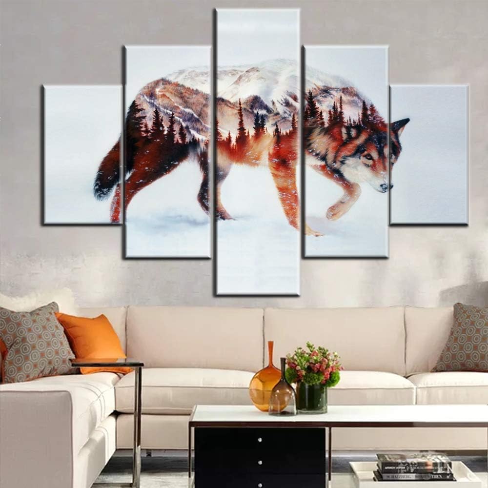 5 Piece Black Canvas Wall Art Safari Artwork Framed Ready to Hang Posters and Prints I423