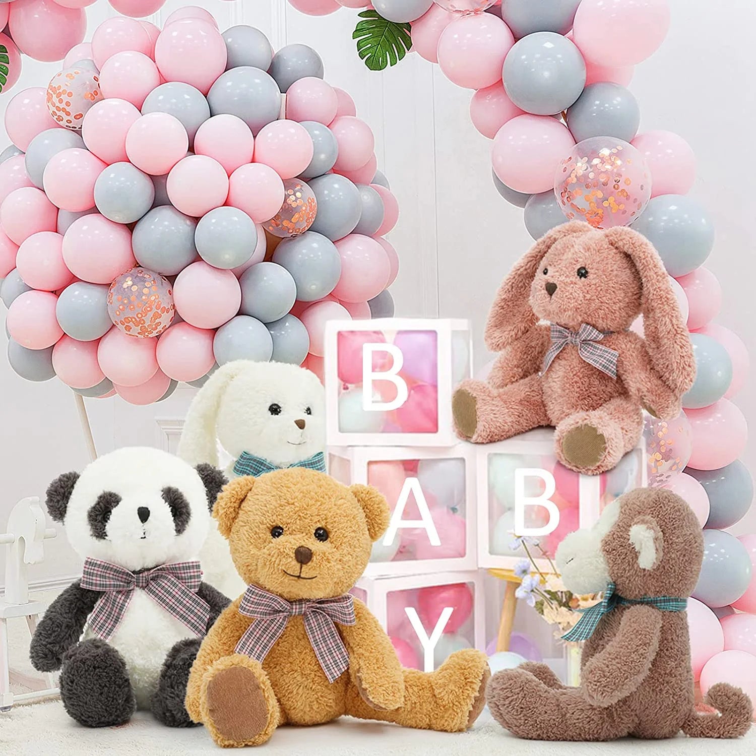 5 Packs Soft Stuffed Animals Teddy Bear, Monkey, Panda, Rabbit, 12.5" E14657