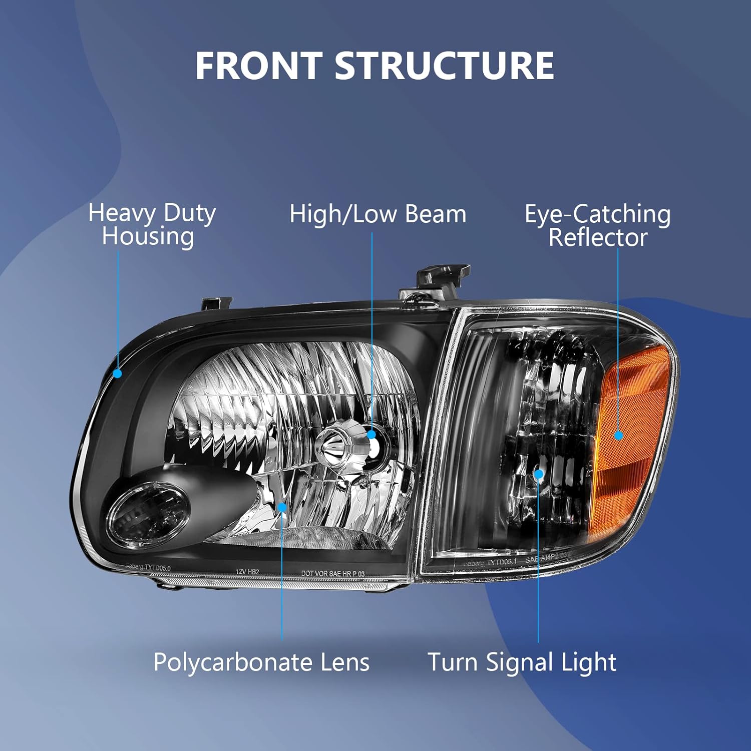Headlight Assembly Pair Black Housing Amber Reflector Clear Lens K692639
