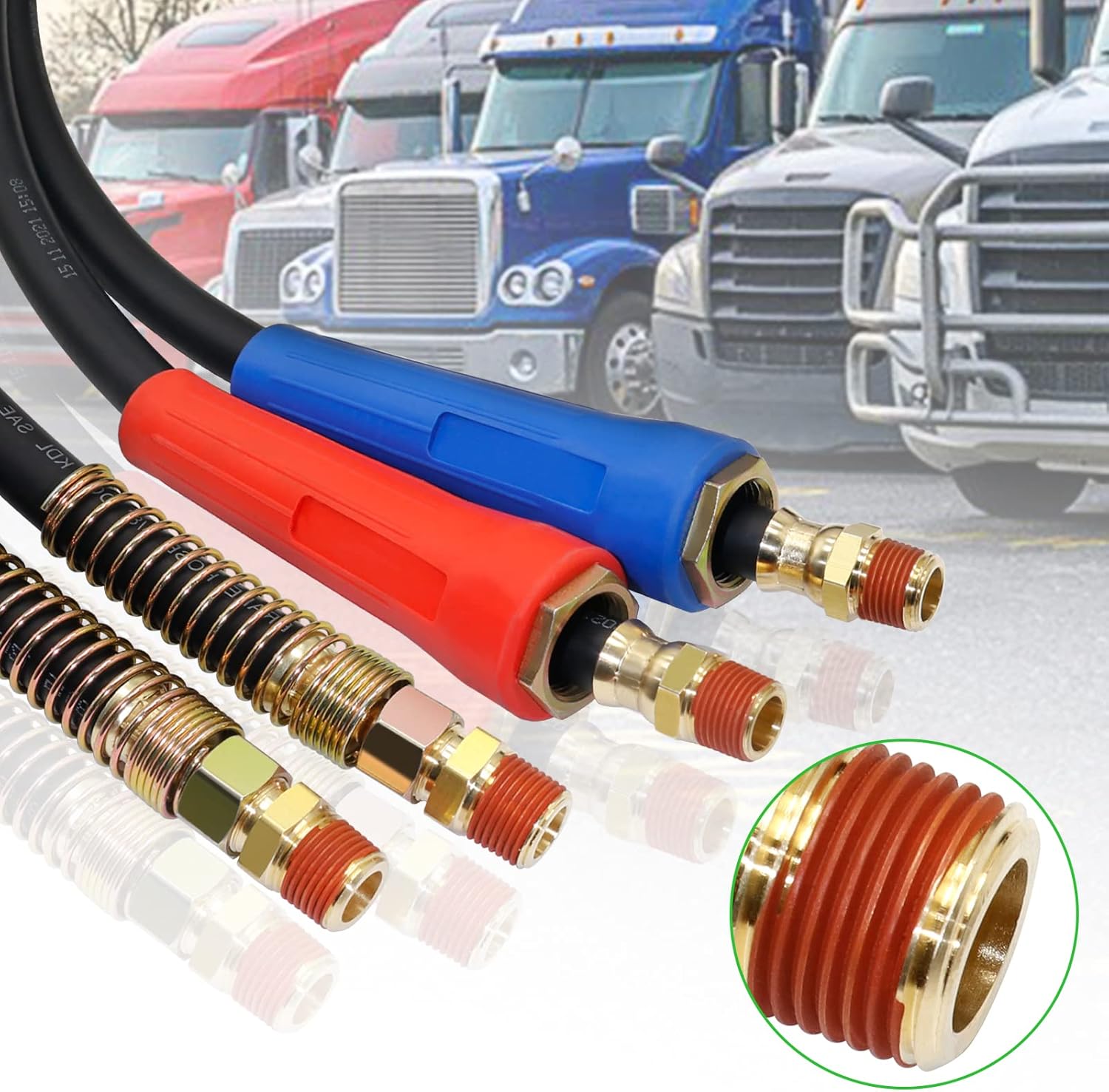 15 Ft Heavy Duty 7 Way ABS Electrical Cable and Rubber Air Line Hose Assemblies with Aluminum Glad Hands and Extension Handles A83230