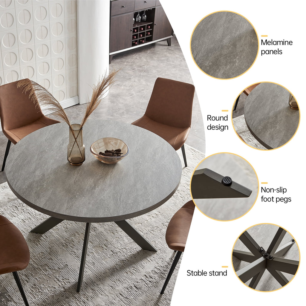 Round Dining Table Set with Steel Legs and 2 Brown Chairs Y33608
