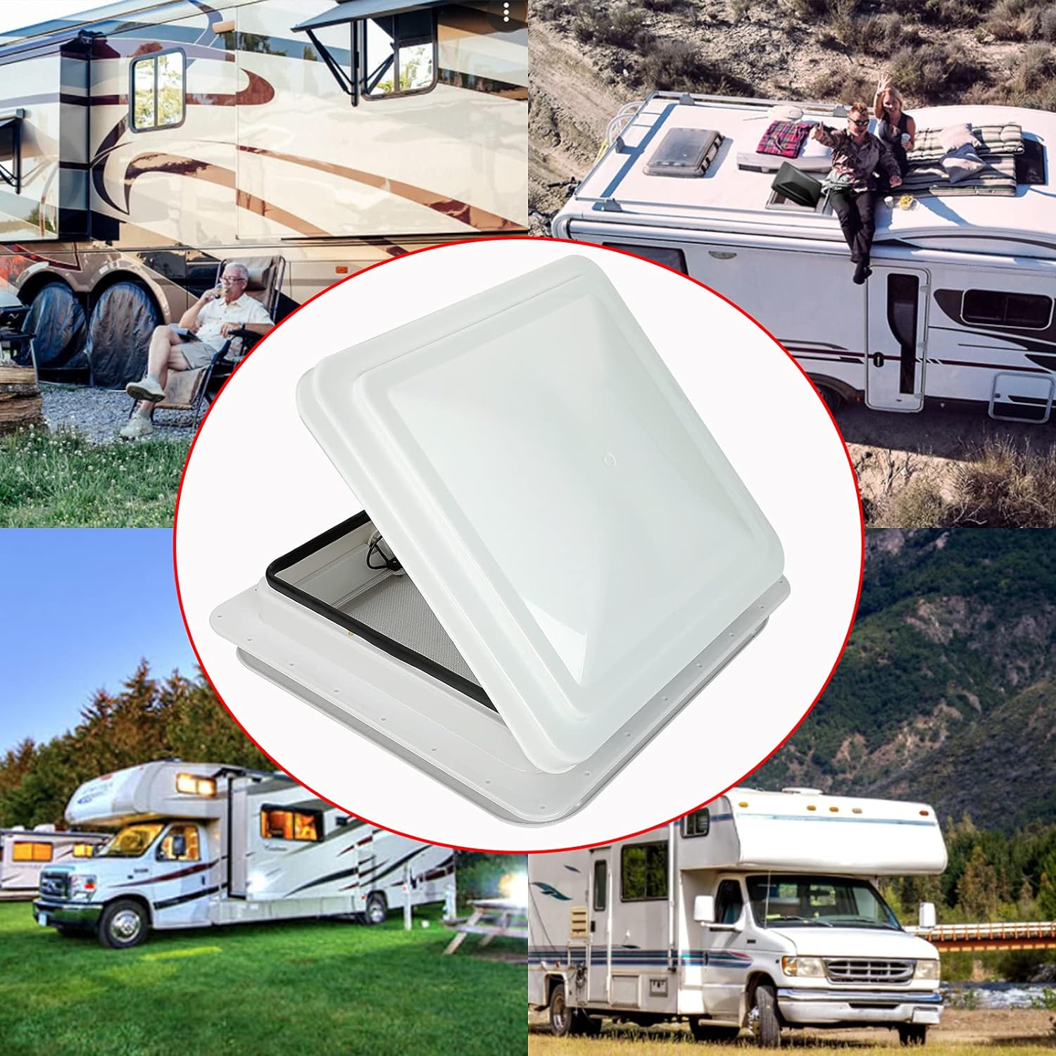 White 12V RV Roof Vent Fan with 6 Blades T628811