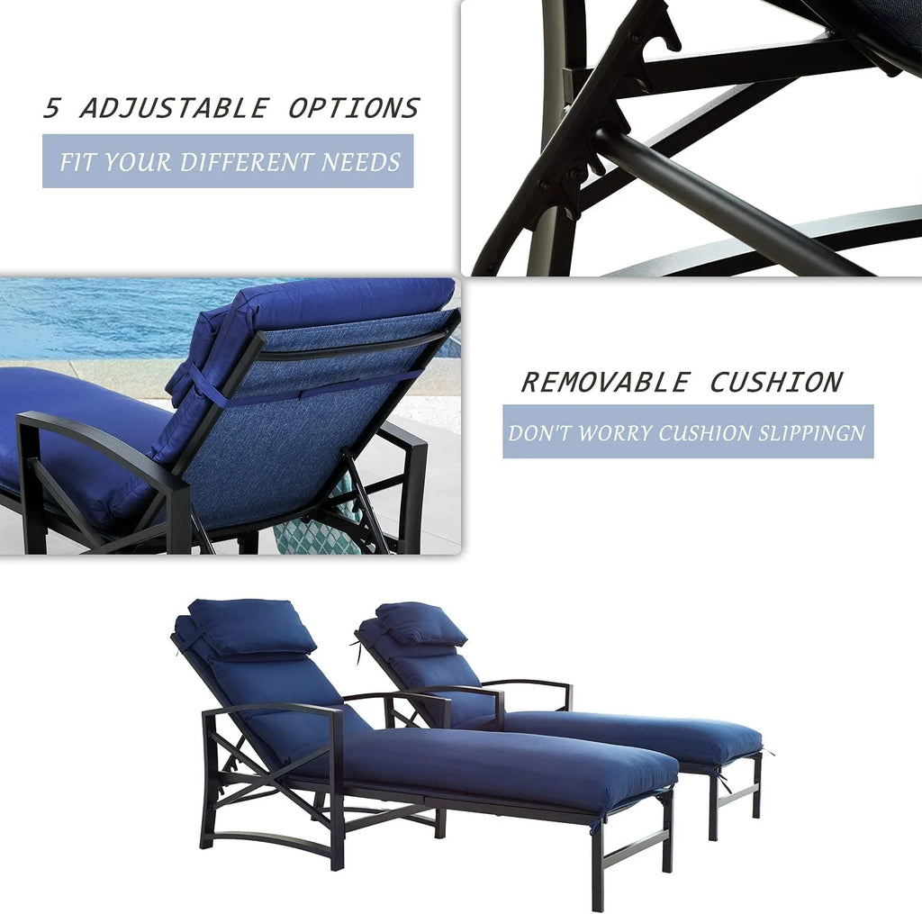 2 Piece Patio Chaise Lounge Chair Set with Cushions, Blue Z18966