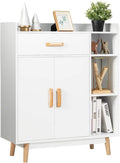 White Floor Storage Cabinet with 1 Drawer, 2 Doors, 3 Shelves I952