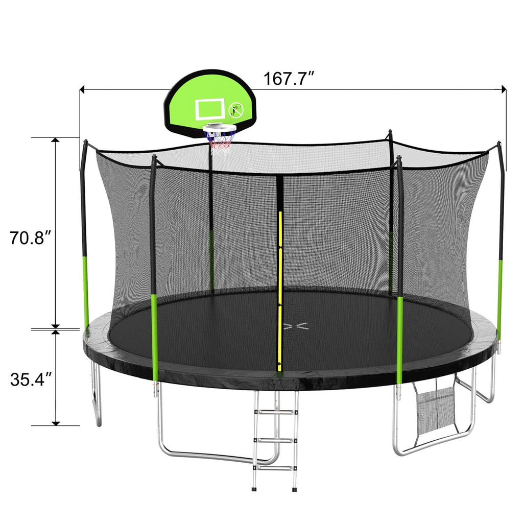 14FT Outdoor Trampoline with Basketball Hoop, Safety Enclosure Net and Ladder U688