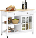 White Wood Top Kitchen Island on Wheels with Storage T640