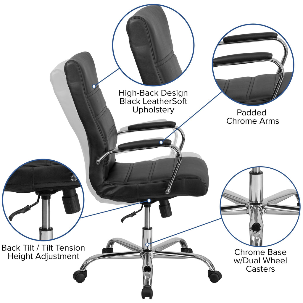 Black Bonded Leather Executive Swivel Chair with Chrome Base A5597