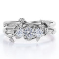 1 Carat Round Brilliant Cut Moissanite Triple Stone Wedding Ring Set in 18K White Gold Plating over Silver J94613