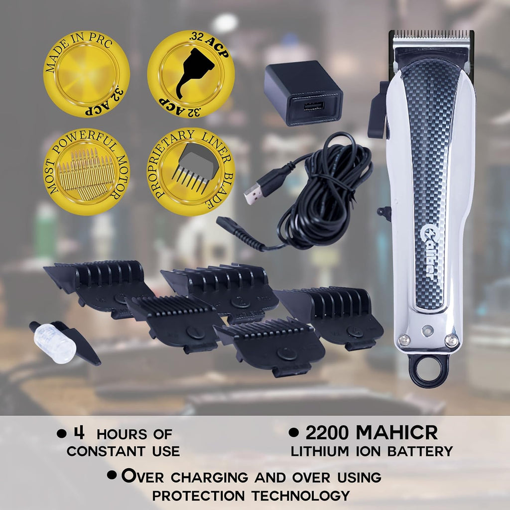 Cordless Electric Hair Clippers with 5 Comb Guards, Blade, Oil, USB Charging Cord & Brush D750