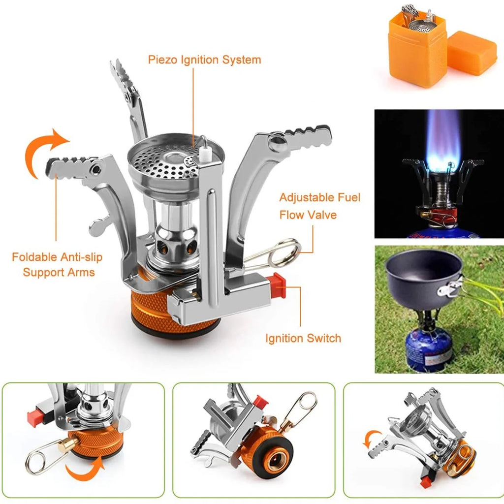 Camping Cookware Mess Kit Pot Pan Kettle Cooking Set Tableware with Stove Spoon Fork Cutter U101