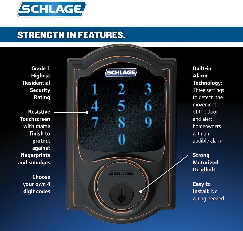 Aged Bronze Touchscreen Deadbolt with Built-In Alarm X21758