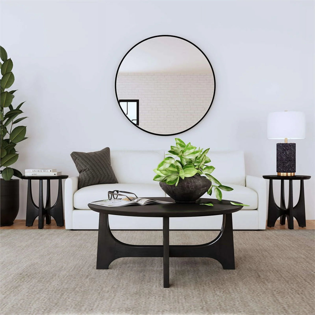 Black Wood Round End Table Y250327