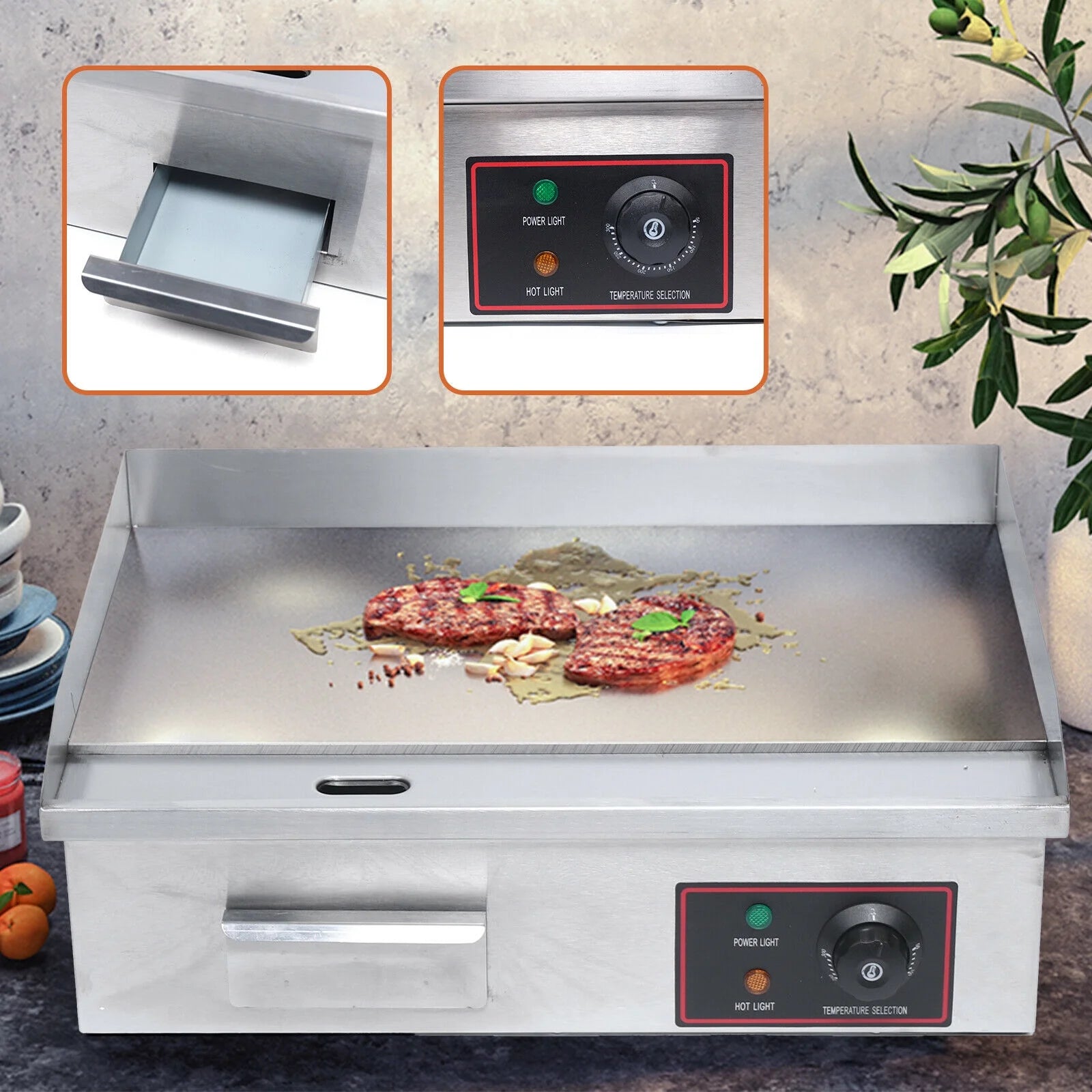 1600W Commercial Electric Griddle Stainless Steel Table Stove G187