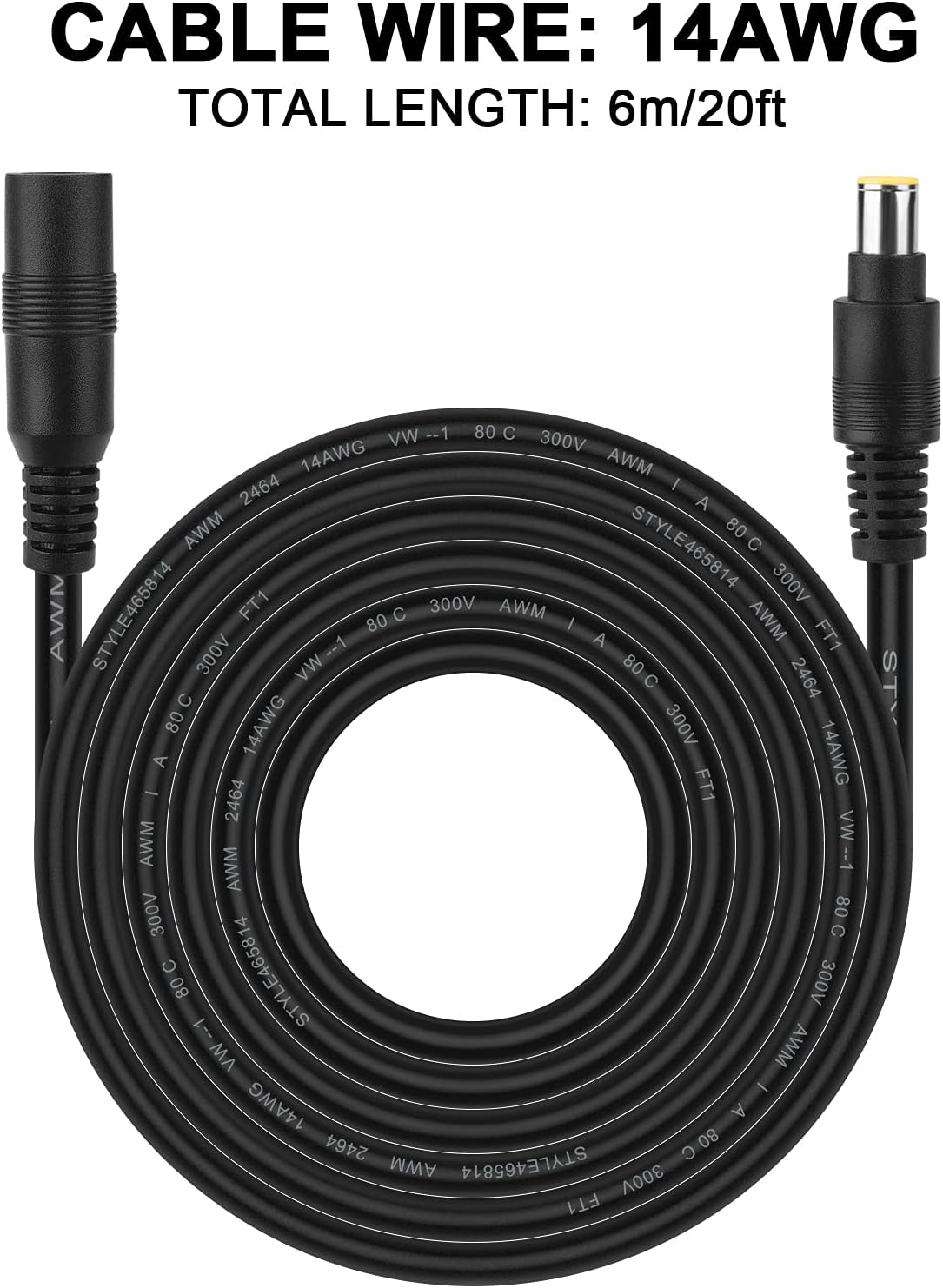 8mm Extension Cable 20Ft 6M DC 8mm Cord 14AWG F55353