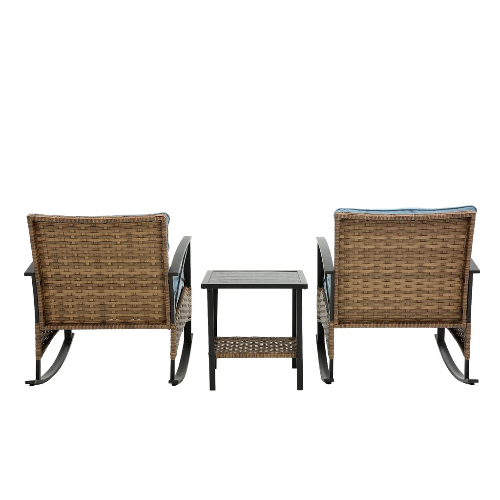 Grey Rattan Rocking Chair Set of 3 S876