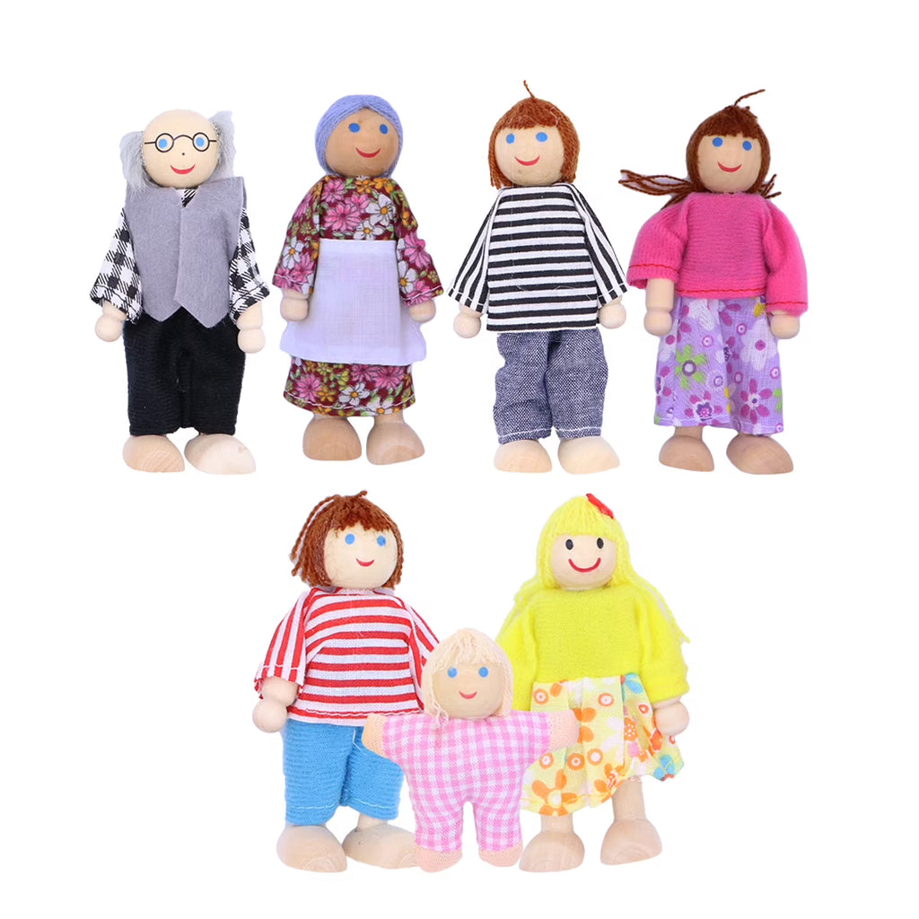 7pcs Wooden Dolls Pretend Play Set Figure Toy T764