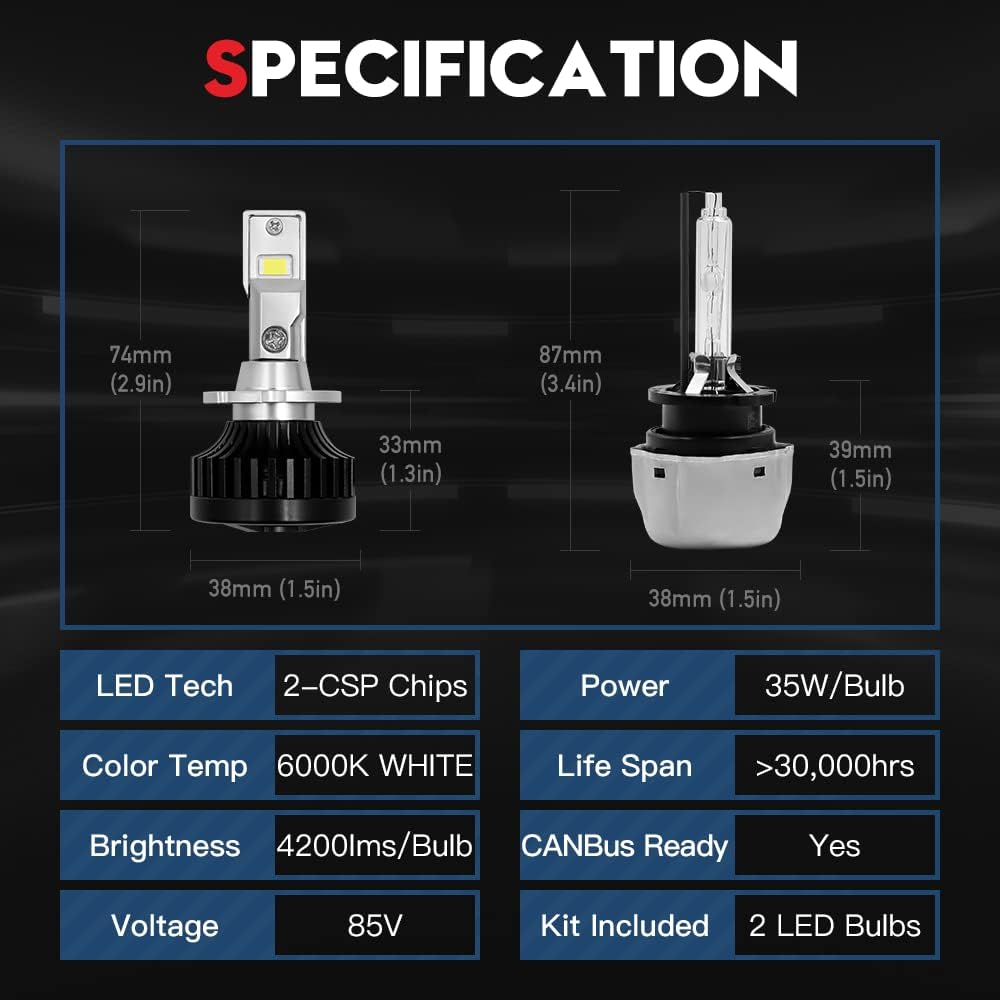 D2S D2R LED Headlight Conversion Kit, 70W 6000K White, 2 Pack L93982