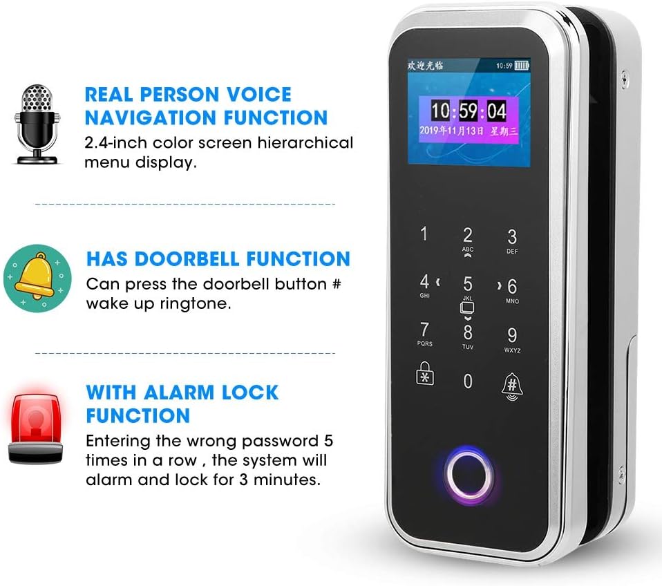 Silver Door Lock for Frameless Glass Doors H8331