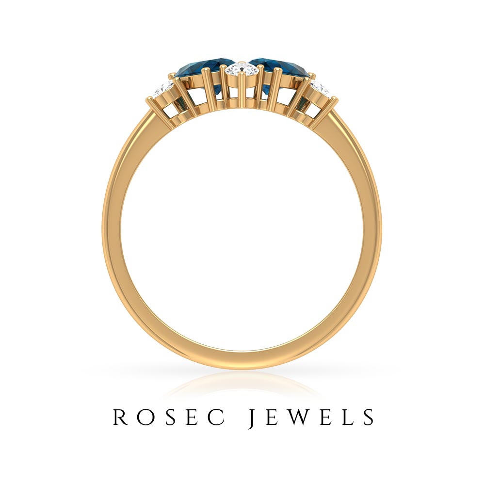 18K Yellow Gold London Blue Topaz and Diamond Cluster Promise Ring U524137
