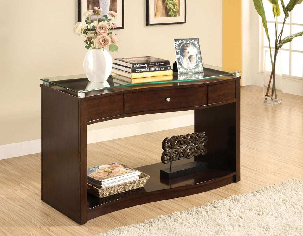 Brown Cherry Sofa Table with Glass Top V33450