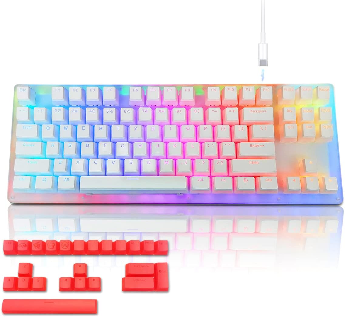 White TKL Hot Swappable Mechanical Keyboard with Pudding Keycaps G9716