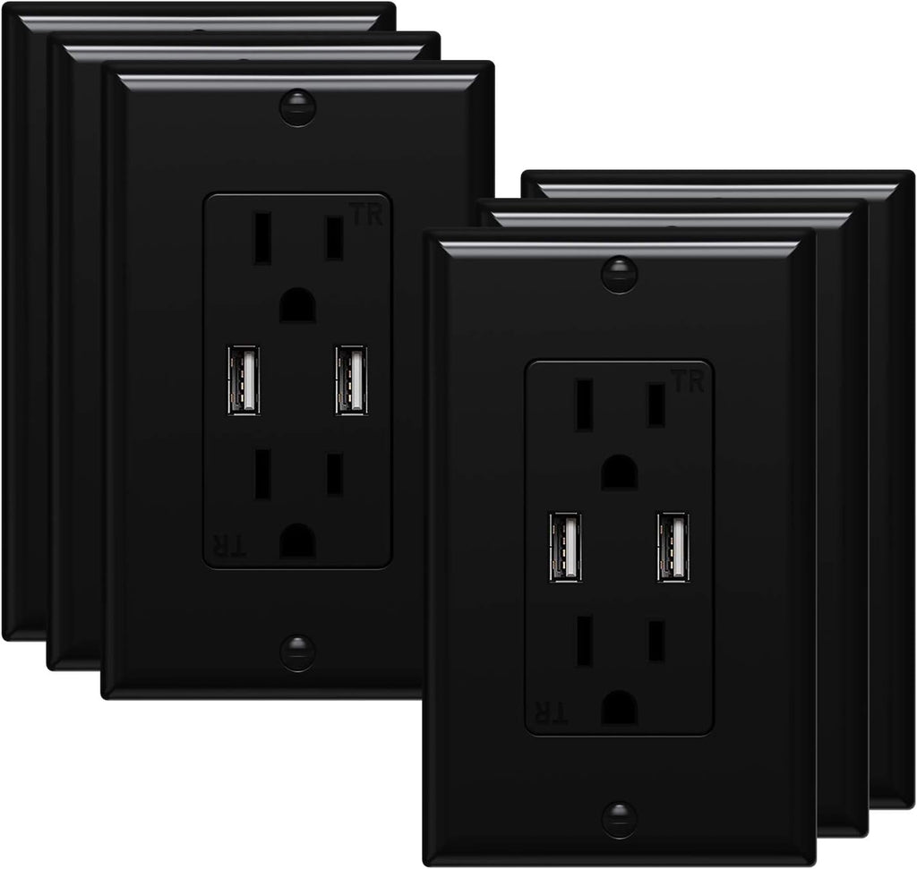 White USB Wall Outlet 15A/125V Receptacle 10 Pack Wall Plate Include Pack of 2 J632