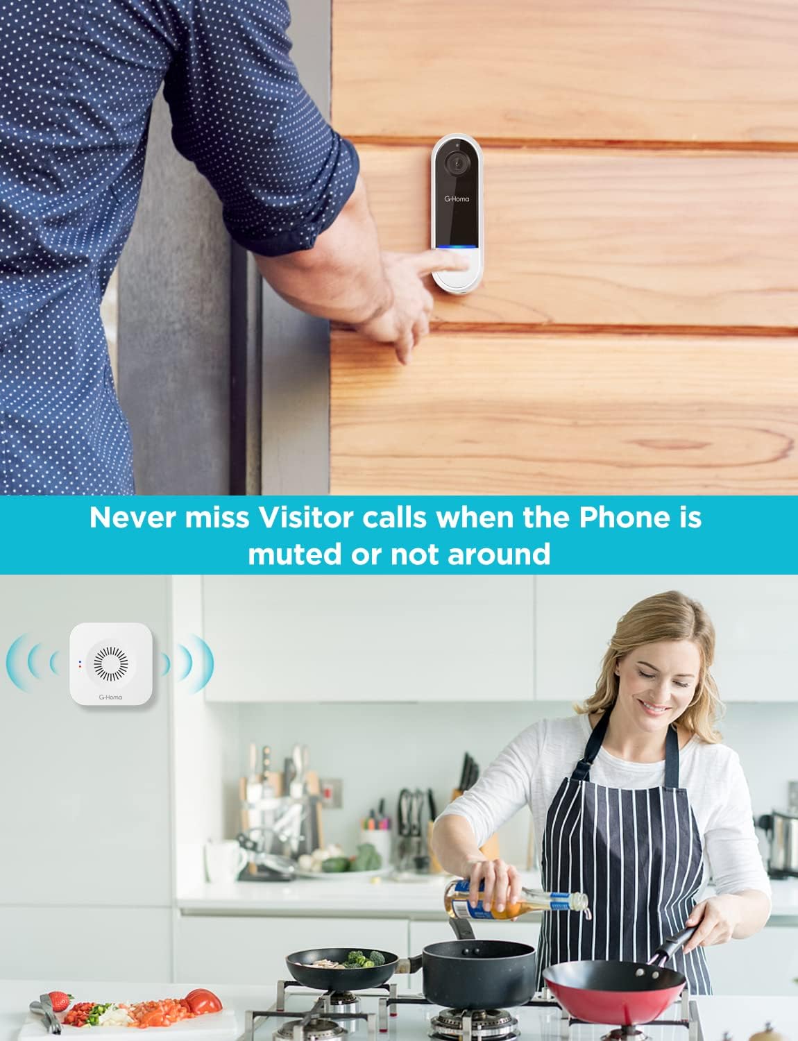 Wireless Video Doorbell with Chime, 1080p HD Night Vision, 2-Way Audio T48603