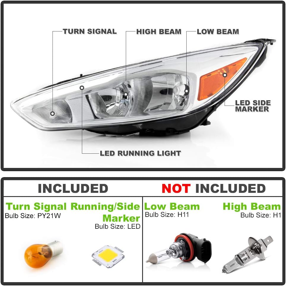 Halogen Chrome Housing LED DRL Headlight Headlamp Assembly D3740