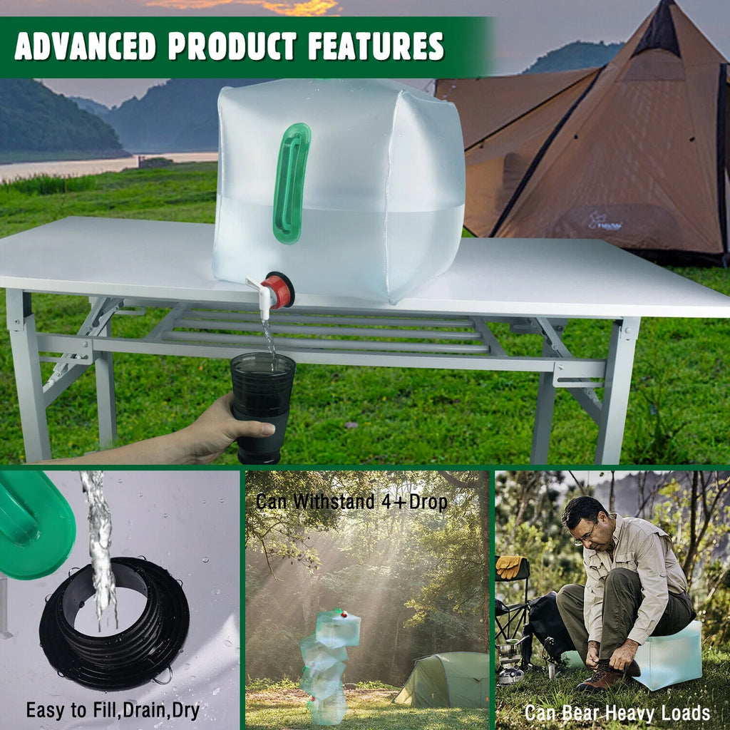 Collapsible Water Container With Spigot 2.6-5.2 Gallon Camping Water Storage Jug A427