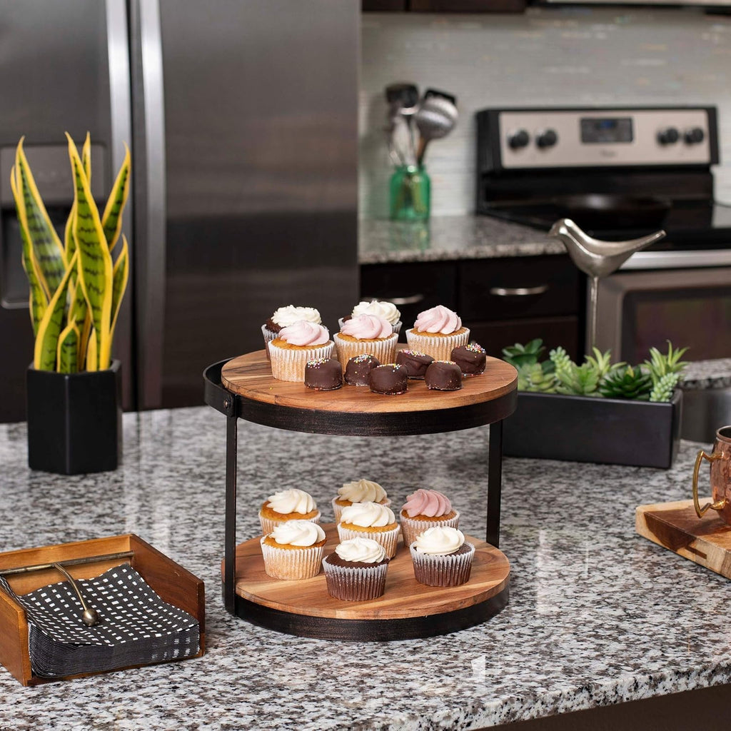 2-Tier Wood Iron Cupcake and Cake Stand with Handle L871378