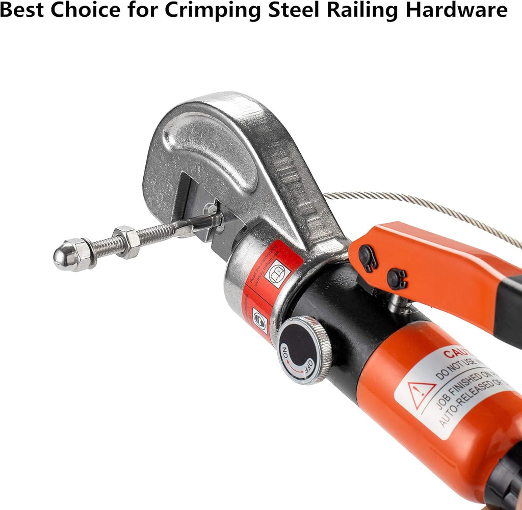 10 Ton Hydraulic Cable Crimper Hand Tool for 1/8, 3/16 Stainless Steel Cable Railing Fittings C3076