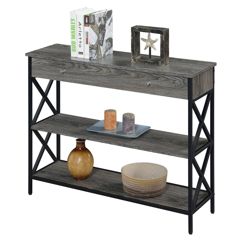 Weathered Gray/Black 1 Drawer Console Table with Shelves R756