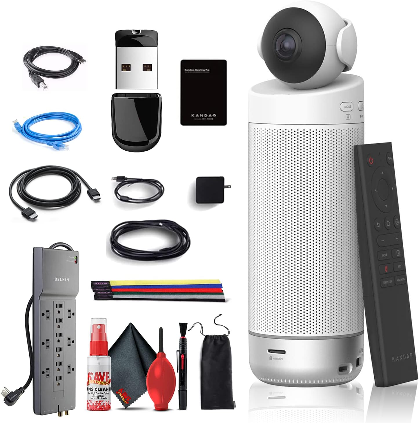 Conference Camera with Surge Protector, USB Key, Network Cable, USB Printer Cable, Velcro Straps, Cleaning Kit, HDMI Cable D48582
