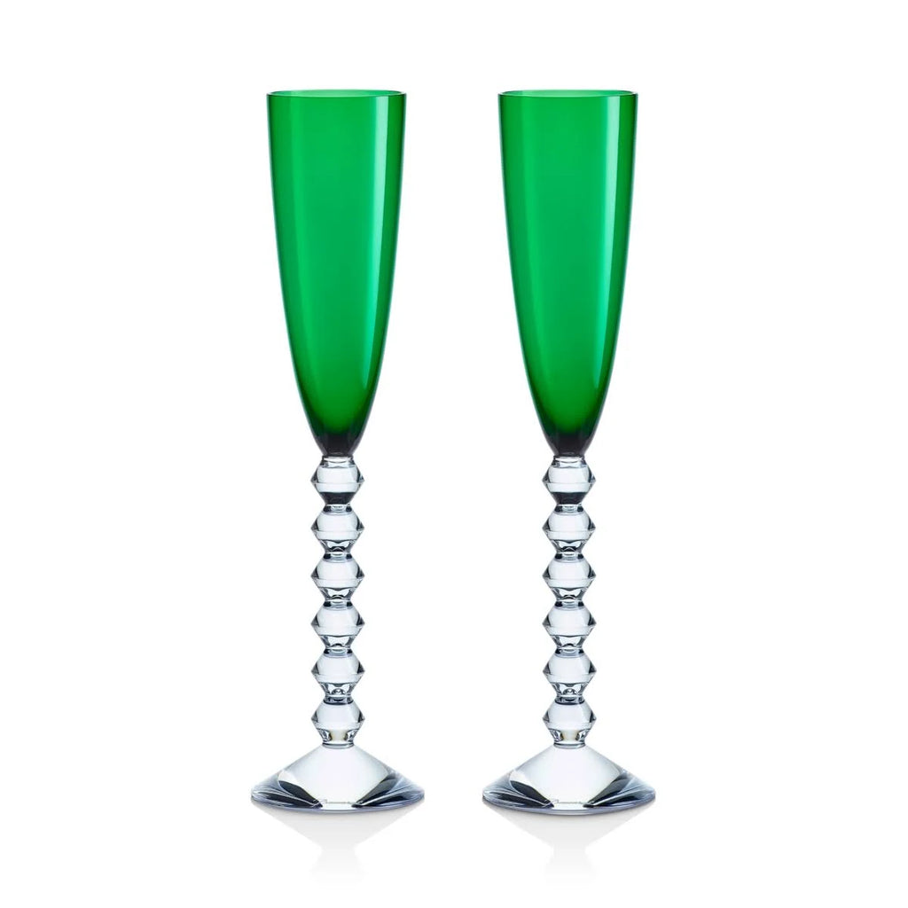 Green Crystal Flute Set of 2 T18696