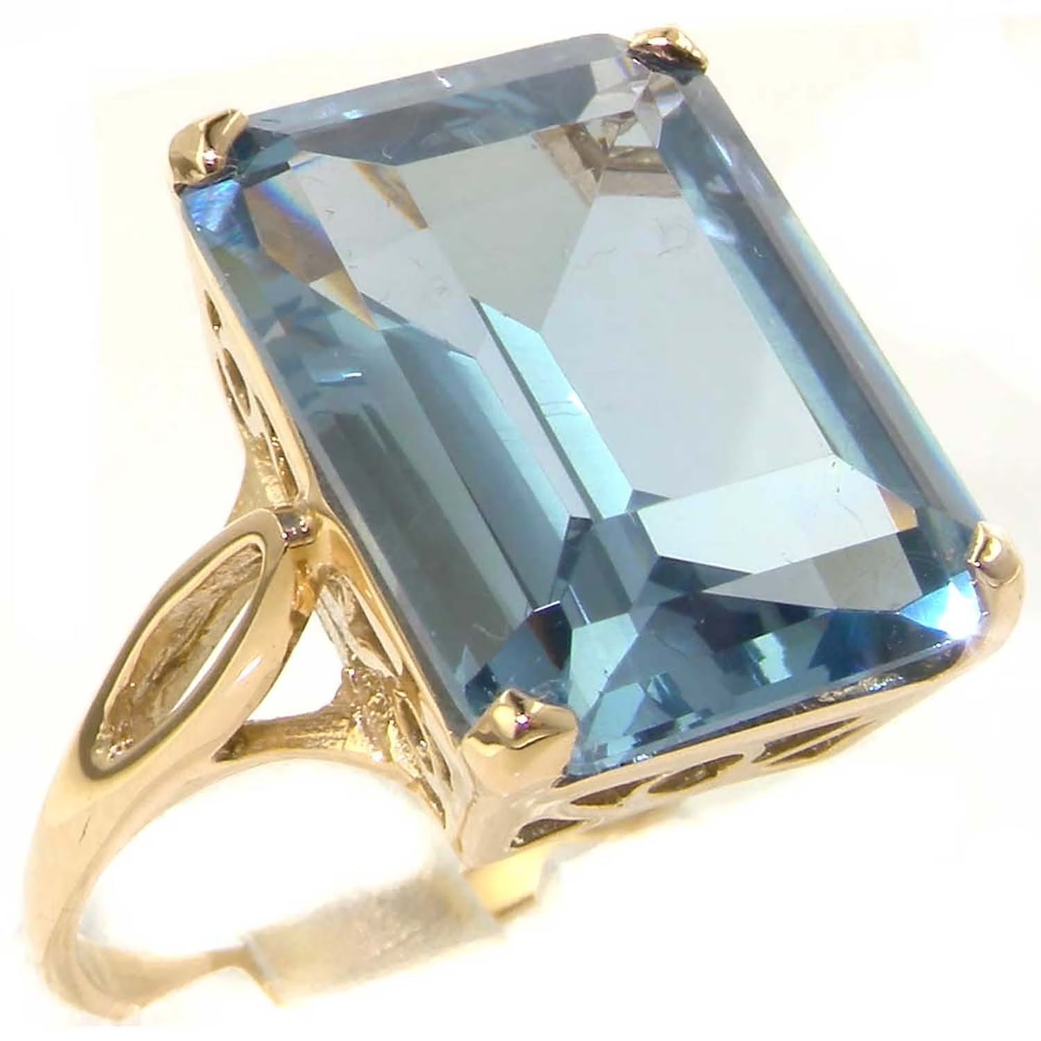 Solid 14K Yellow Gold Octagon Cut Synthetic Sea Blue Spinel Ring X100106