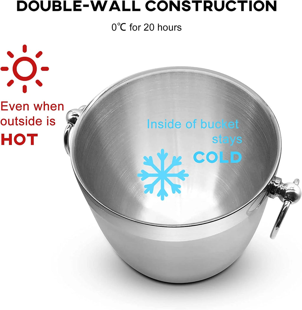 Black Double Walled Stainless Steel Insulated Ice Bucket with Nylon Holder R6773
