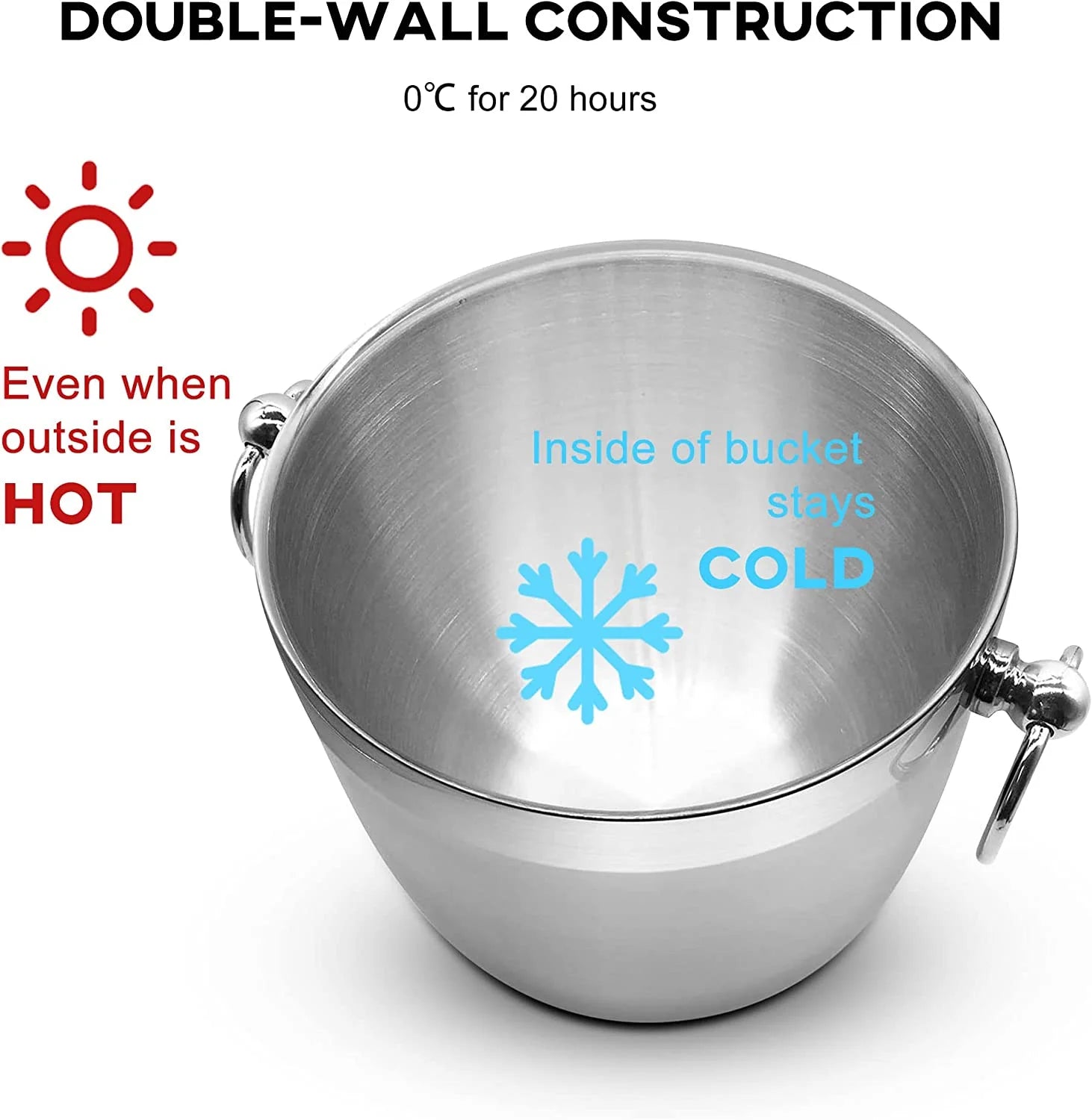Black Double Walled Stainless Steel Insulated Ice Bucket with Nylon Holder R6773