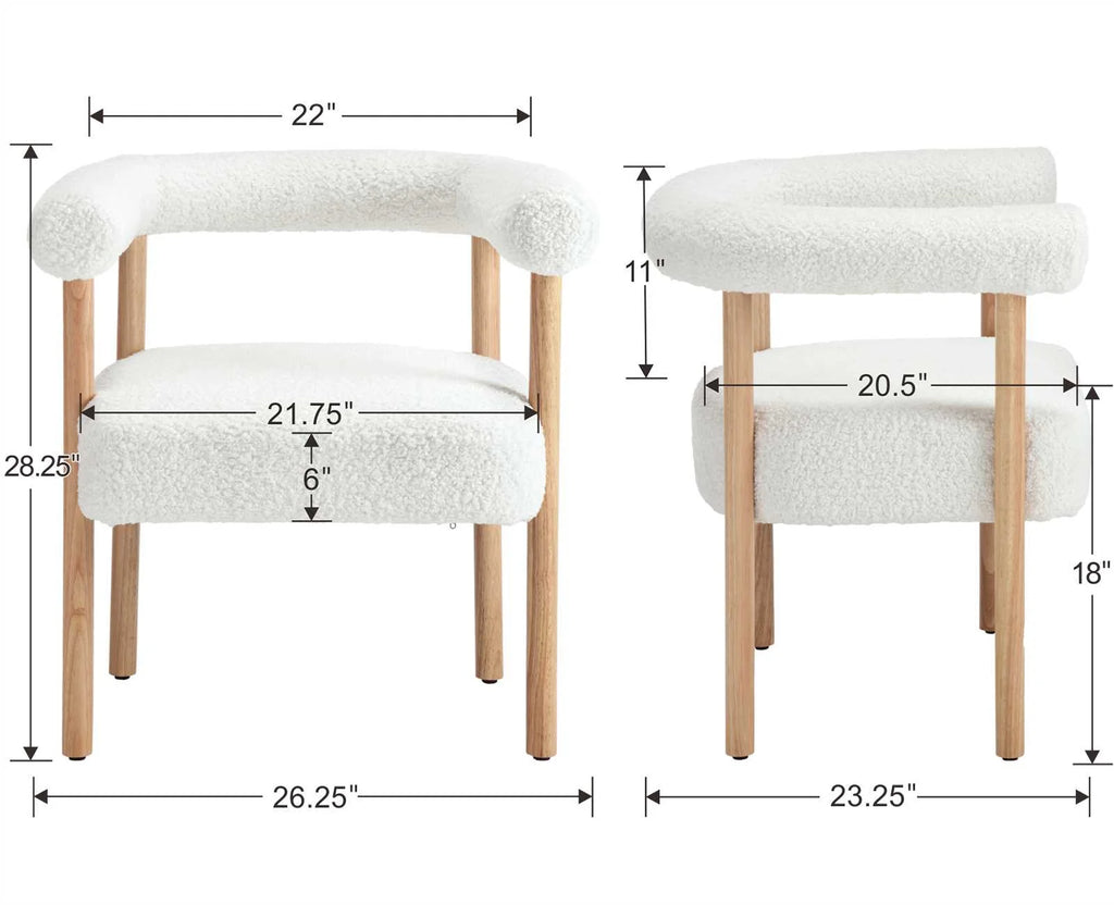 White Wooden Upholstered Barrel Dining Side Chair Set of 2 Y8150