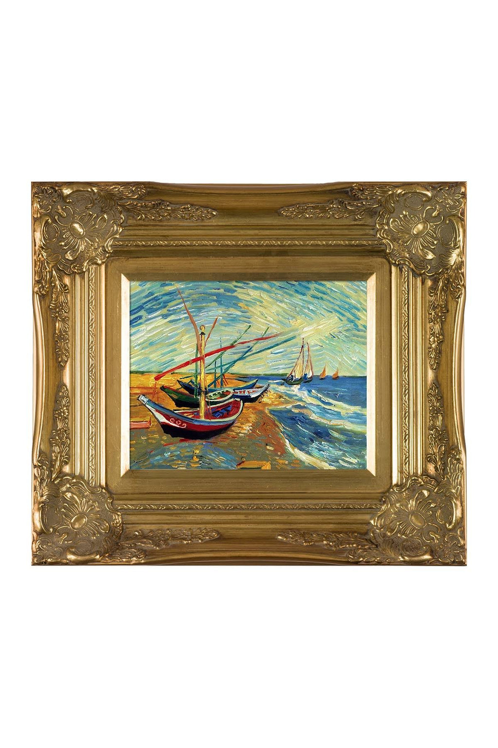 Fishing Boats on The Beach at Saintes-Maries with Victorian Gold Frame D54121