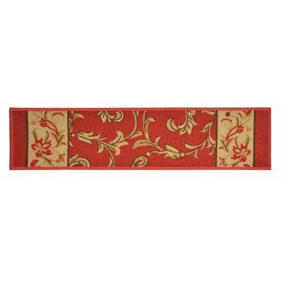 Rectangle 2&8x22 x 18& Floral Red Stair Tread Z119396