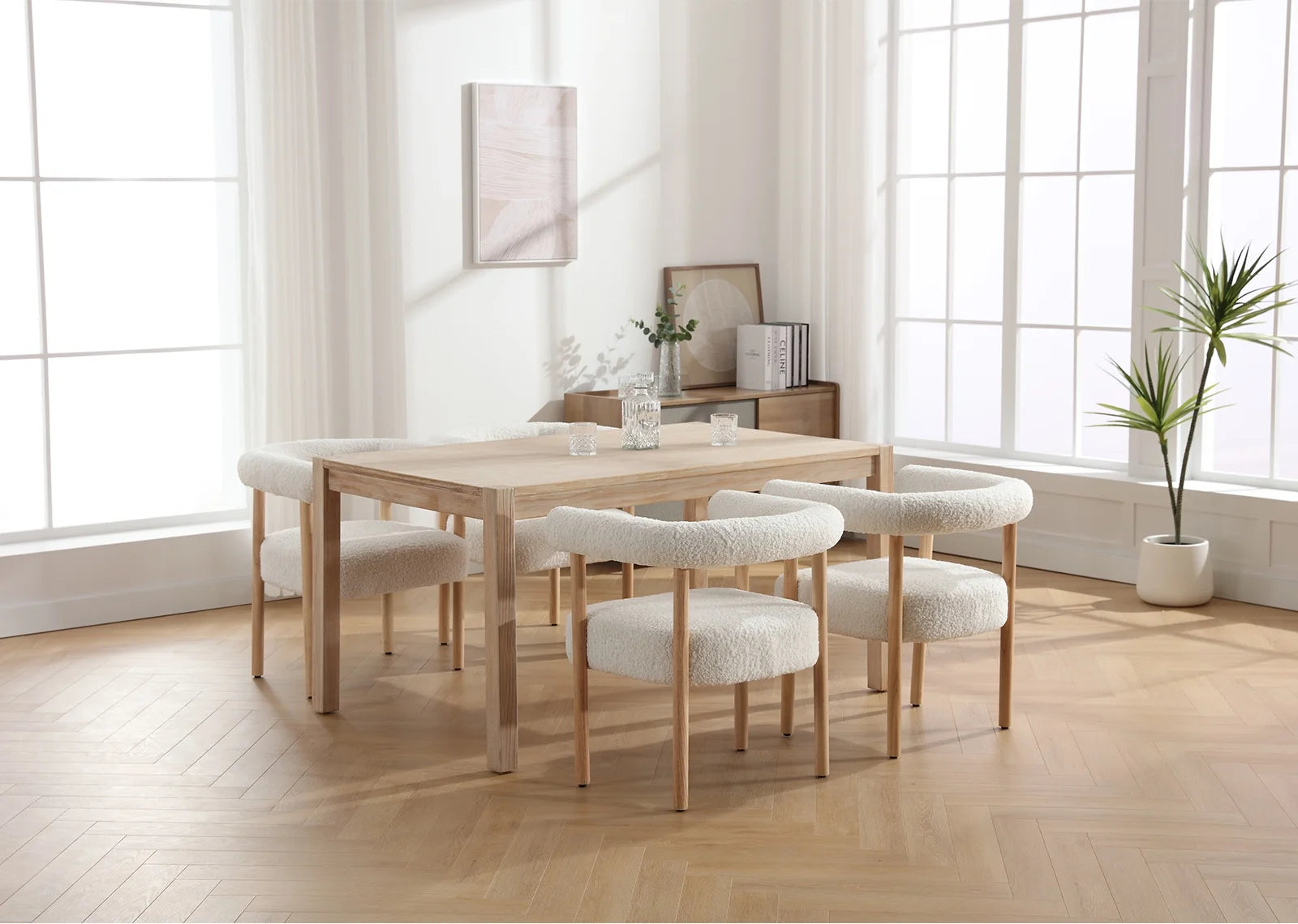 White Wooden Upholstered Barrel Dining Side Chair Set of 2 Y8150