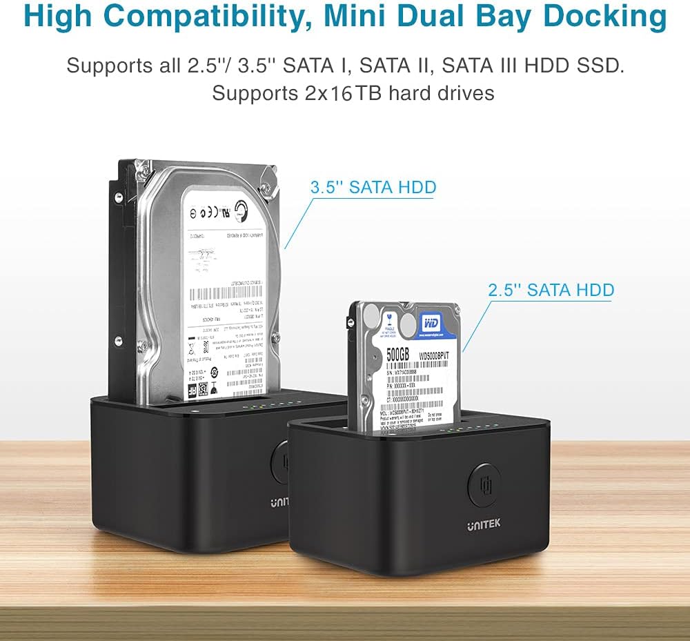 USB 3.0 to SATA Dual Bay External Hard Drive Docking Station for 2.5/3.5-inch HDD SSD, Offline Clone Duplicator, UASP, 16TB, 12V/3A Power Adapter, Pack of 2 M7524