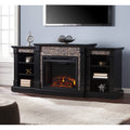 Black Faux Stone Electric Fireplace with Bookcases X33459