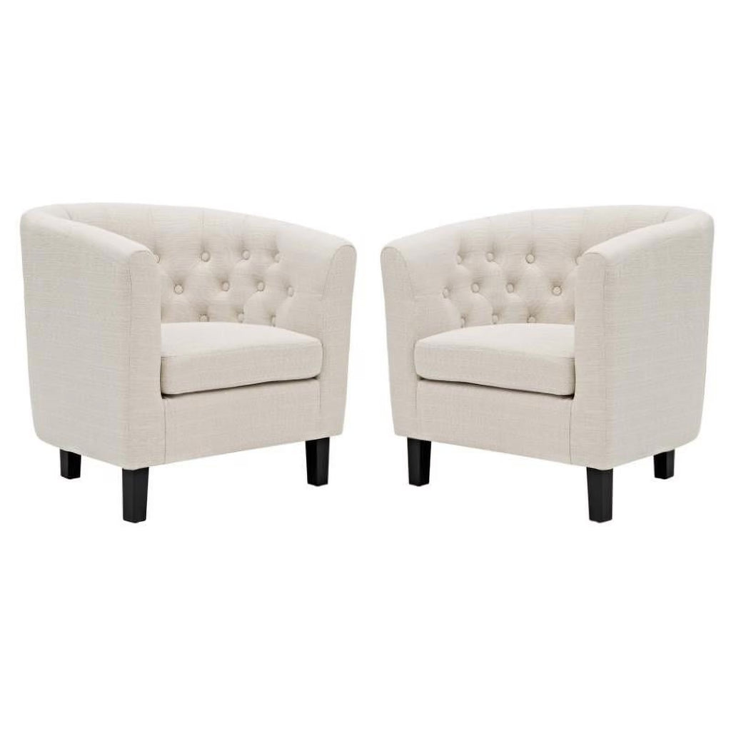 Beige 2 Piece Tufted Polyester Fabric Arm Chair Set V9831