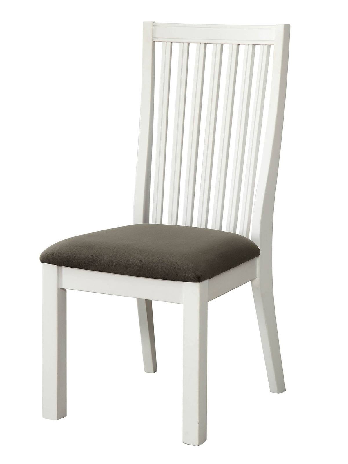 White Wooden Side Chair with Gray Fabric Padded Seat, Pack of Two O32380